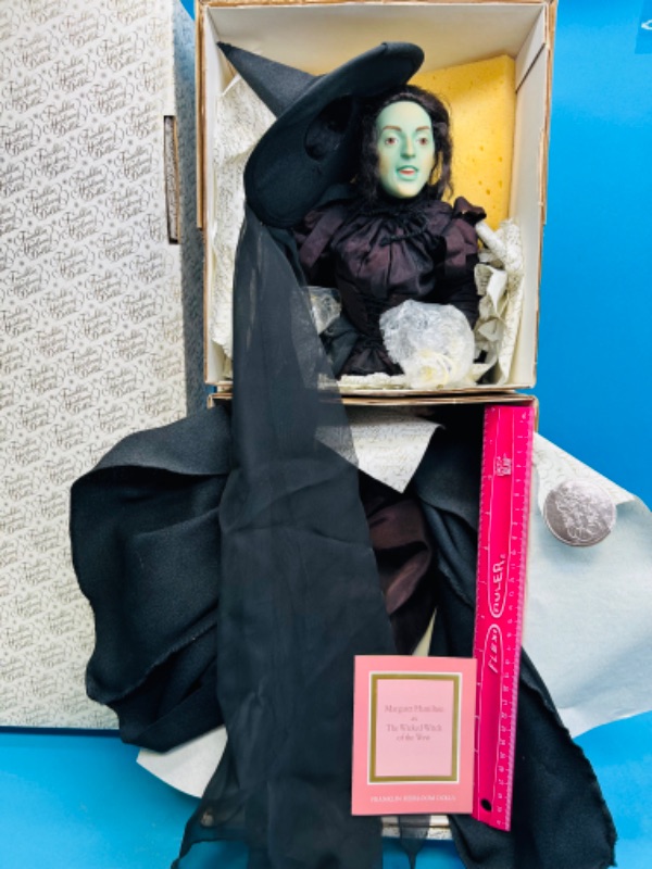 Photo 5 of 151352…Xlarge 22” Wicked Witch of the West porcelain doll with COA Franklin Heirloom Wizard of Oz in original box