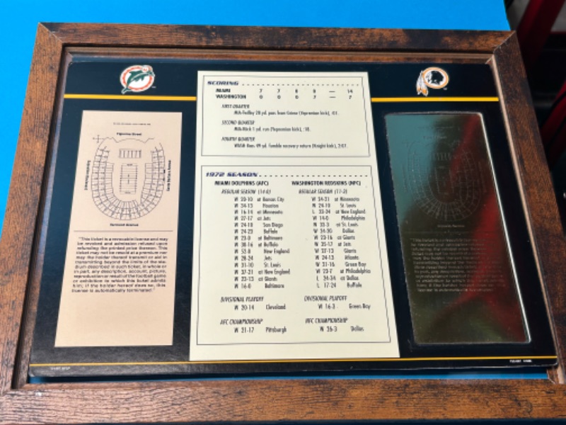 Photo 3 of 151371…framed Super Bowl VII 22k gold ticket Dolphins vs. redskins 