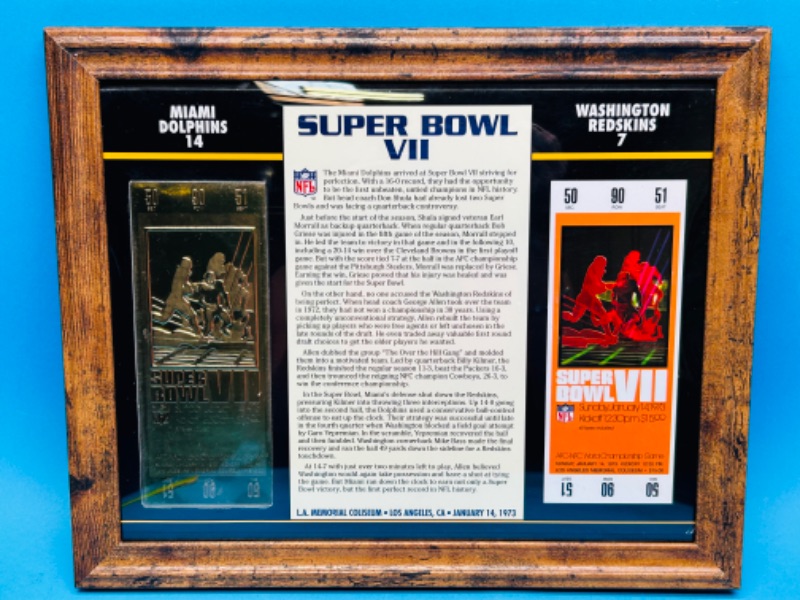 Photo 1 of 151371…framed Super Bowl VII 22k gold ticket Dolphins vs. redskins 