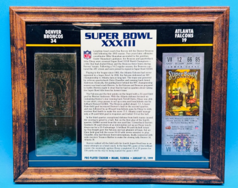 Photo 1 of 151372… framed Super Bowl XXXIIi 22k gold ticket Broncos vs. Falcons