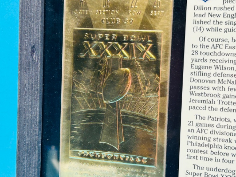 Photo 3 of 151373… framed Super Bowl XXXIX 22k gold ticket  Patriots vs.Eagles 