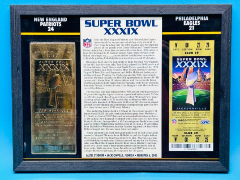 Photo 1 of 151373… framed Super Bowl XXXIX 22k gold ticket  Patriots vs.Eagles 