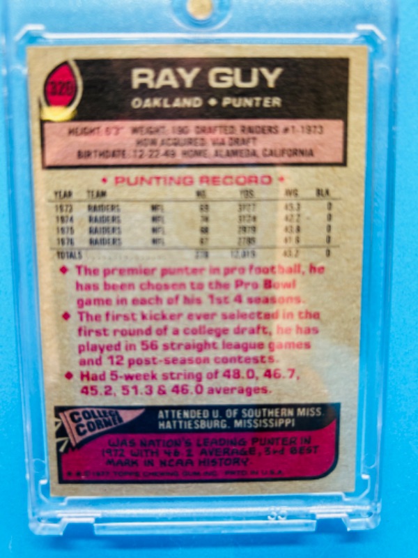 Photo 2 of 151383…Topps 1977 Ray Guy card 320  in hard plastic case 