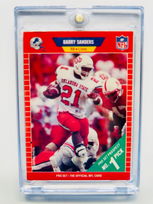 Photo 1 of 151388…NFL Pro Set Rookie Barry Sanders card 494 in hard plastic case