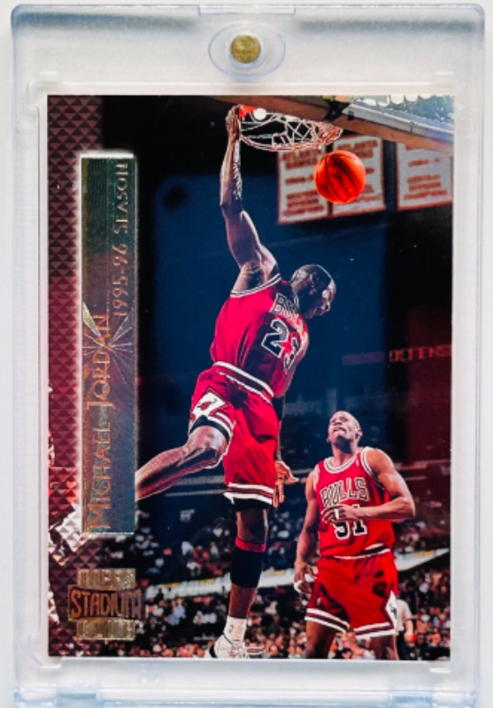 Photo 1 of 151391…Topps stadium club Michael Jordan shining moments card SM2 in hard plastic case