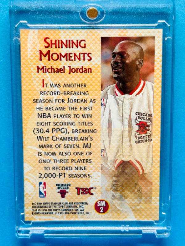 Photo 2 of 151391…Topps stadium club Michael Jordan shining moments card SM2 in hard plastic case