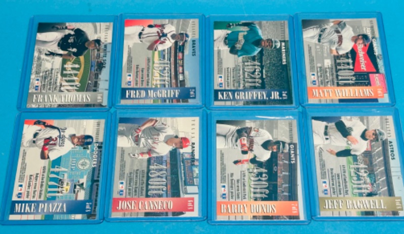 Photo 2 of 151394…Donruss Long Ball Leaders holo cards 1-8 in hard plastic sleeves 