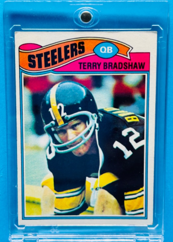 Photo 1 of 151410…Topps 1977 Terry Bradshaw card 245 in hard plastic case 