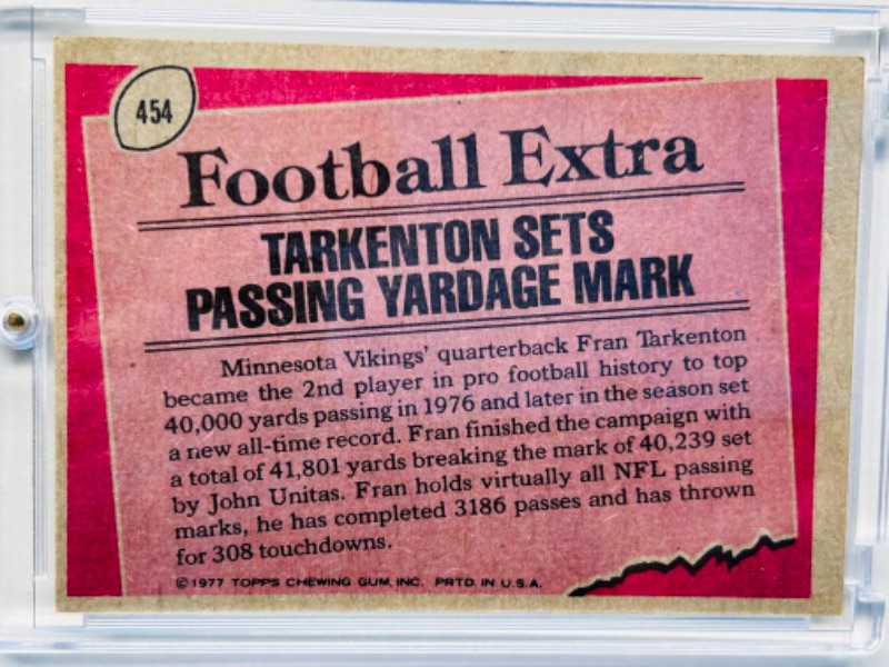 Photo 2 of 151420…topps Fran Tarkenton card 454 in hard plastic case 