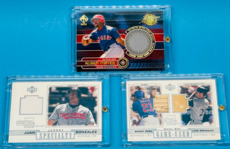 Photo 1 of 151428…3 specialty jersey and bat relic cards in hard plastic cases