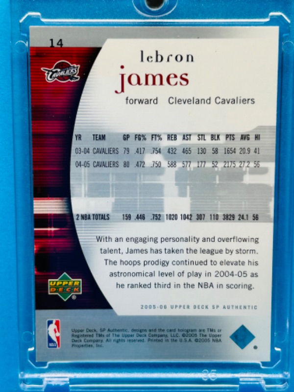 Photo 2 of 151437…Upper deck LeBron James card 14 in hard plastic case