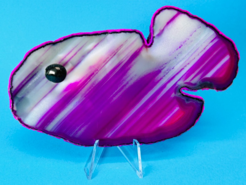 Photo 1 of 151461…unique 6”  fish shaped agate slice  with display stand 