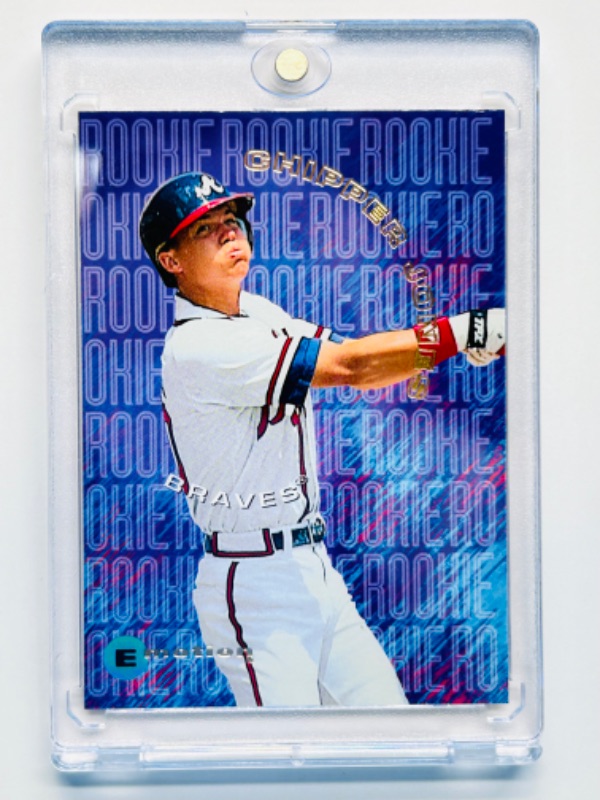 Photo 1 of 151490…E Motion Chipper Jones Rookie card 8 in hard plastic case 