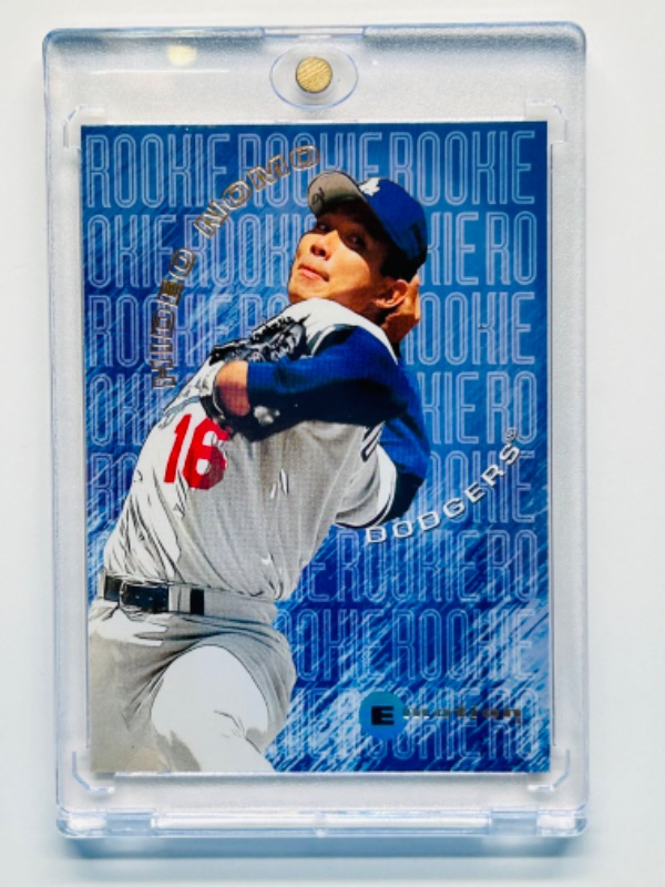 Photo 1 of 151494…E Motion Hideo Nomo rookie card 9  in hard plastic case 