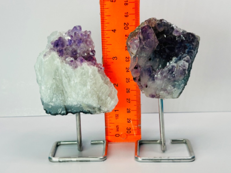 Photo 2 of 151510…2 amethyst crystal rocks on stands 4” tall including stands