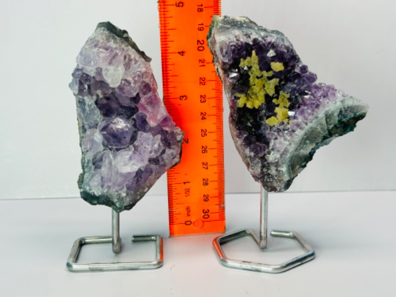 Photo 4 of 151511… 2 amethyst crystal rocks on stands 4.5” tall including stands