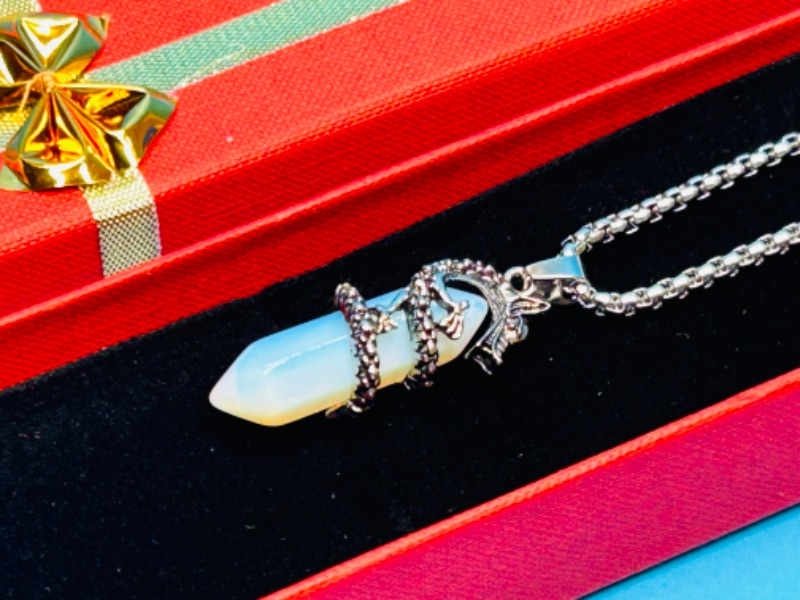 Photo 1 of 151525…crystal rock dragon pendant on 20” chain in gift box