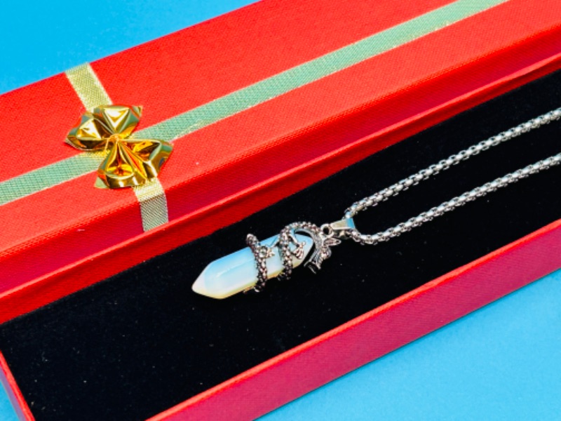 Photo 3 of 151525…crystal rock dragon pendant on 20” chain in gift box