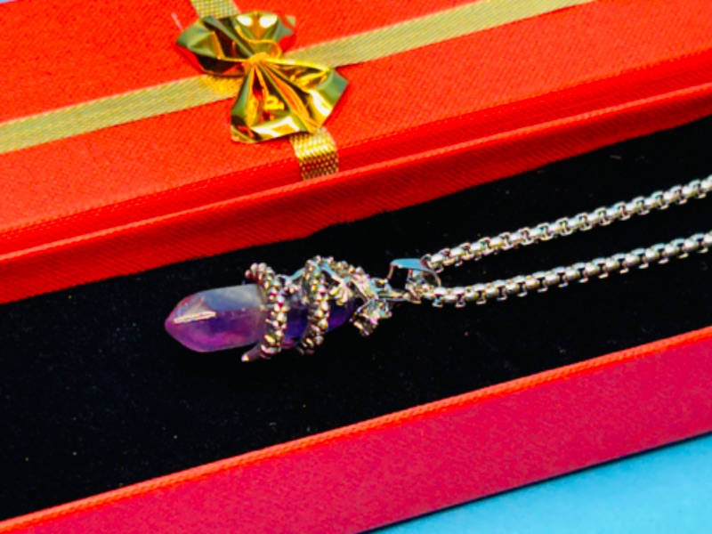 Photo 2 of 151529…crystal rock dragon pendant on 20” chain in gift box