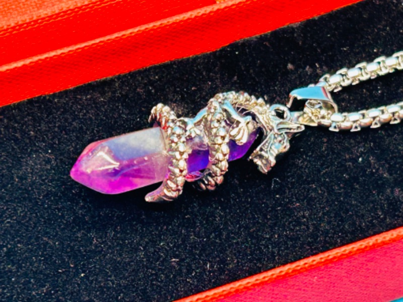 Photo 1 of 151529…crystal rock dragon pendant on 20” chain in gift box