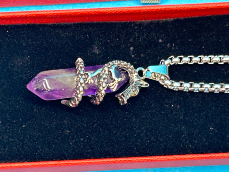 Photo 3 of 151529…crystal rock dragon pendant on 20” chain in gift box