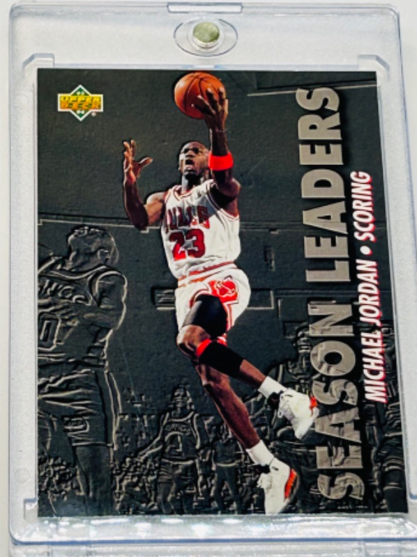 Photo 1 of 151536…upper deck Michael Jordan season leaders card 166  in hard plastic case