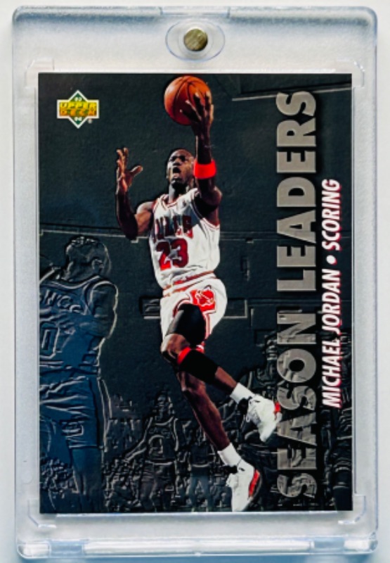 Photo 2 of 151536…upper deck Michael Jordan season leaders card 166  in hard plastic case