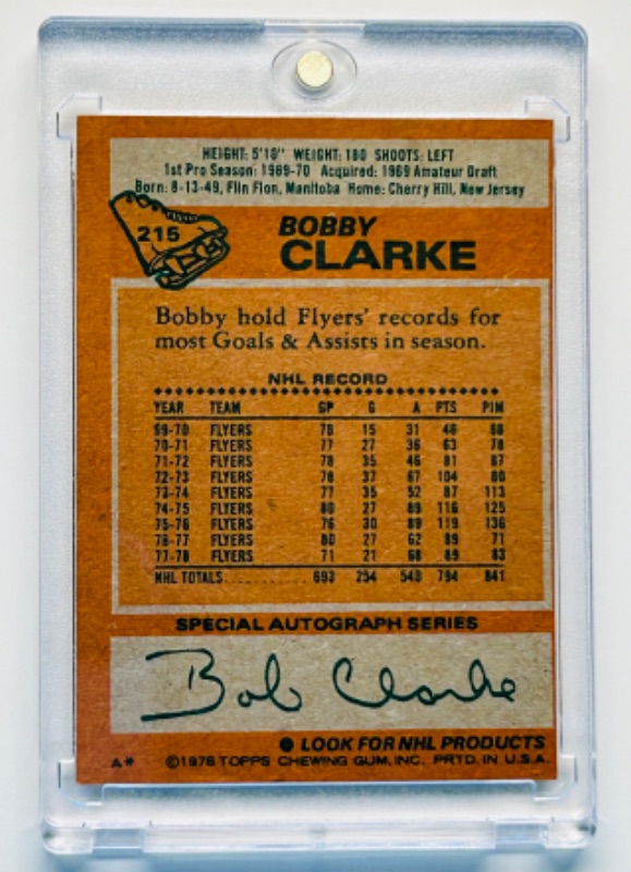 Photo 2 of 151543…vintage 1978 Bobby Clarke card 215  in hard plastic case