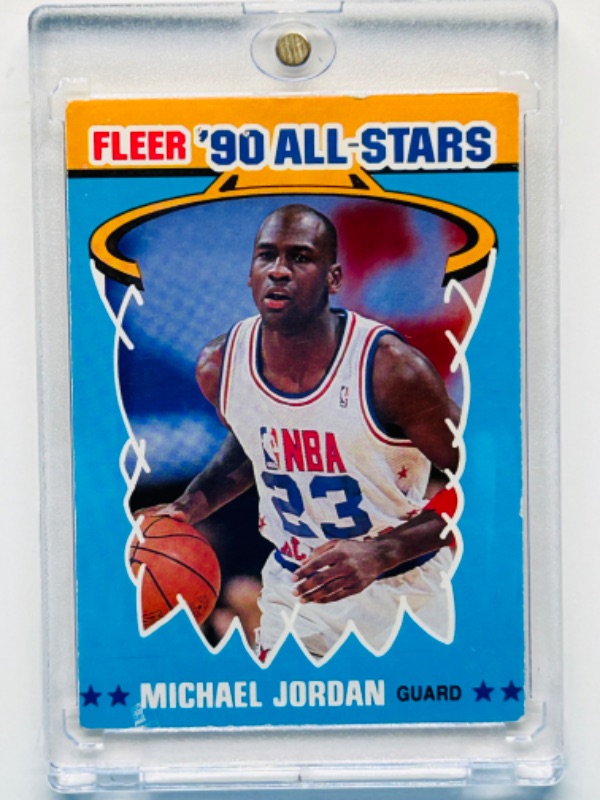 Photo 1 of 151545…fleer Michael Jordan card 5  in hard plastic case