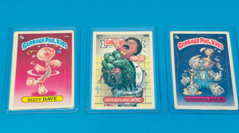 Photo 1 of 151547…3 vintage garbage pail kids sticker cards in hard plastic sleeves 