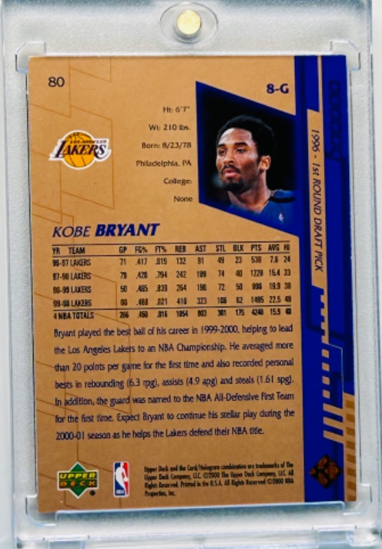 Photo 2 of 151551…upper deck Kobe Bryant card 80 in hard plastic case 