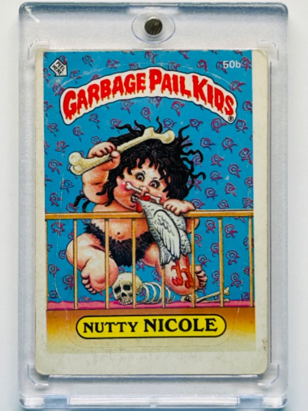 Photo 1 of 151554…vintage 1985 garbage pail kids Nutty Nicole sticker card in hard plastic case 