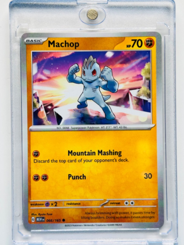 Photo 1 of 151560…Pokémon Machop card 066/165 in hard plastic case 