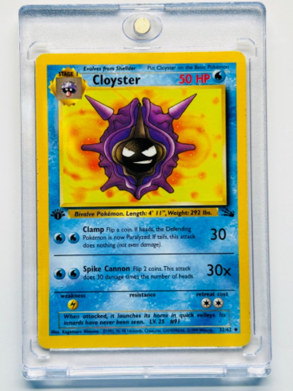 Photo 1 of 151561…Pokémon Cloyster card 32/62 in hard plastic case 