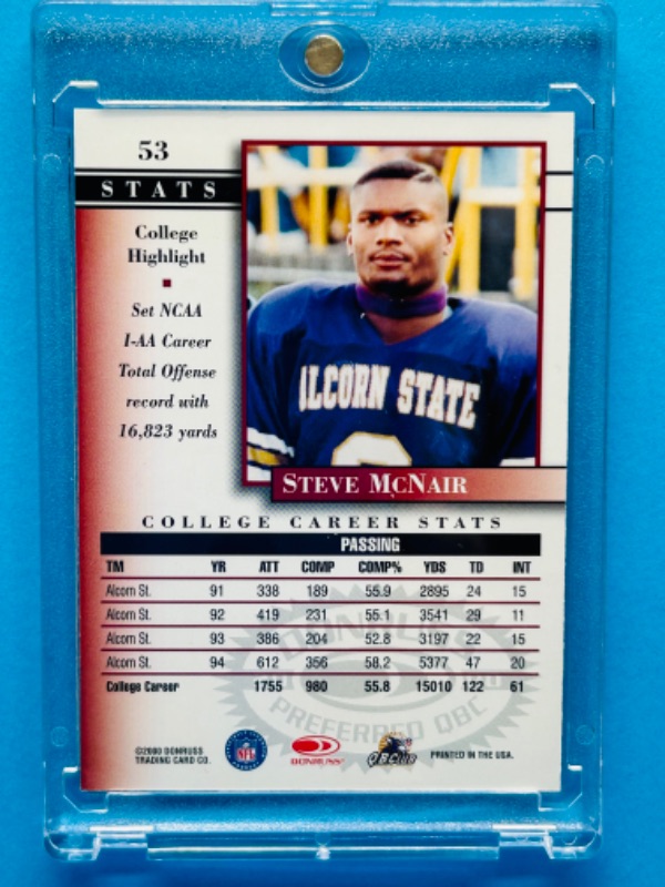 Photo 2 of 151571…donruss Steve McNair college card 53 in hard plastic case