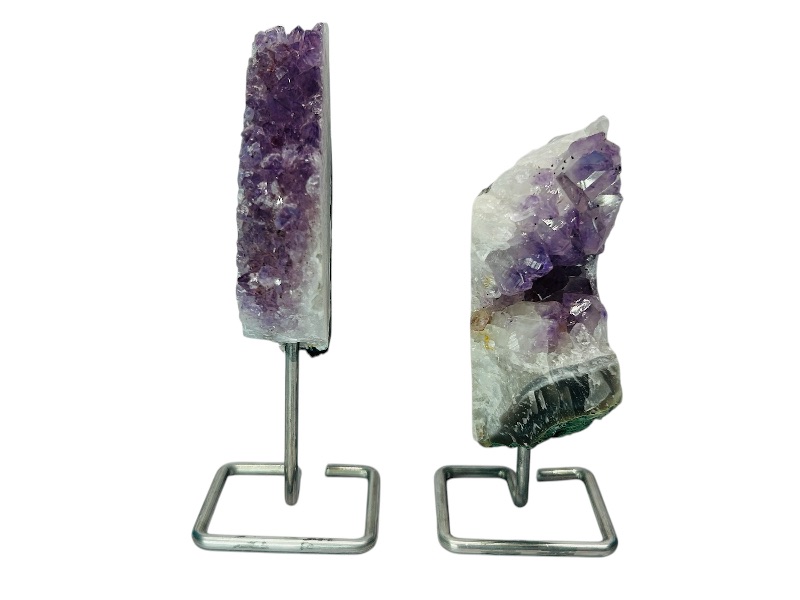 Photo 2 of 151587…2 small amethyst crystal rocks  on stand-height includes display stands 