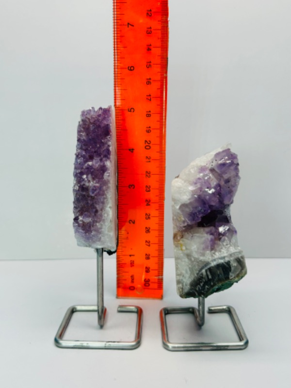 Photo 4 of 151587…2 small amethyst crystal rocks  on stand-height includes display stands 