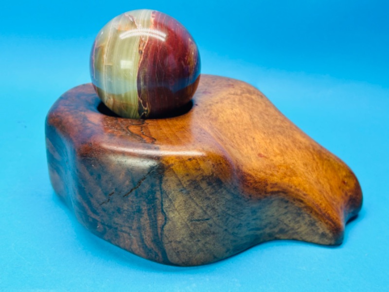 Photo 1 of 151611…designer wood and green onyx ball 9 x 7”- ball is 3”