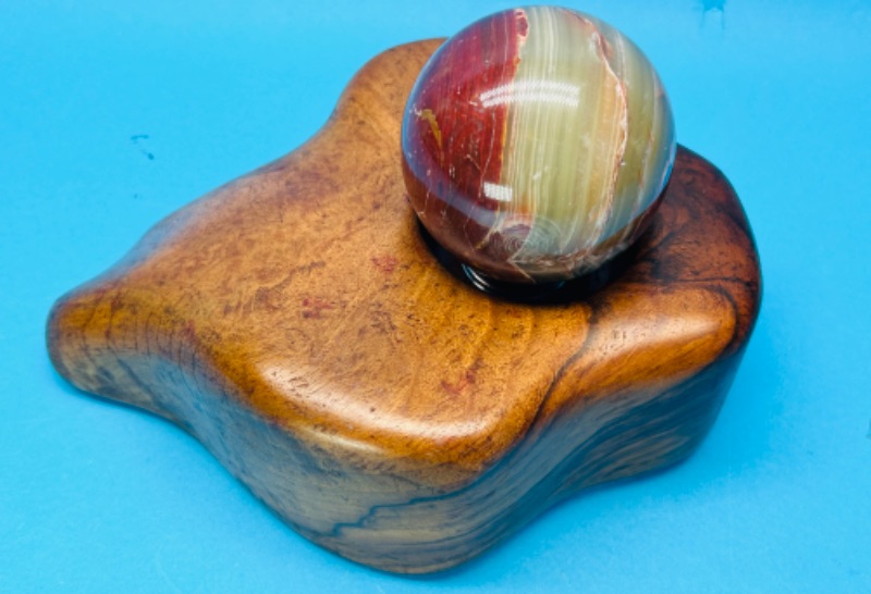 Photo 2 of 151611…designer wood and green onyx ball 9 x 7”- ball is 3”