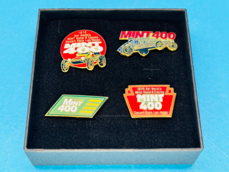 Photo 1 of 151612…4 vintage Mint 400 racing pins in gift box
