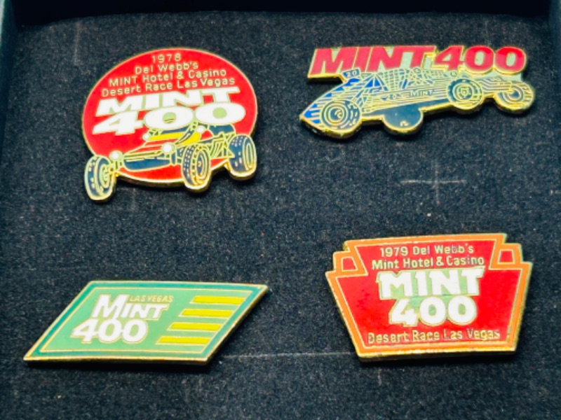 Photo 2 of 151612…4 vintage Mint 400 racing pins in gift box
