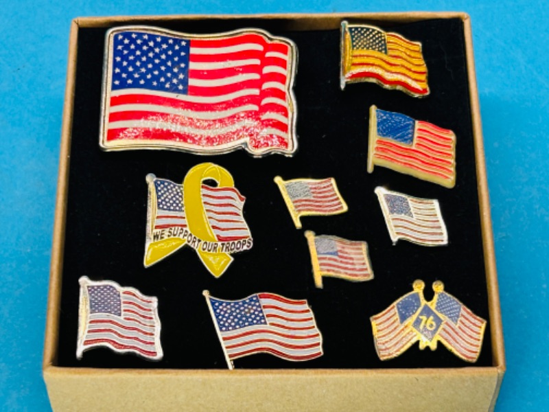 Photo 1 of 151638… vintage flag  pins in gift box 