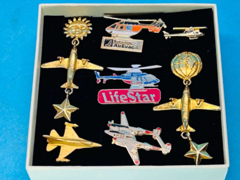 Photo 1 of 151642… vintage plane/helicopter pins in gift box 