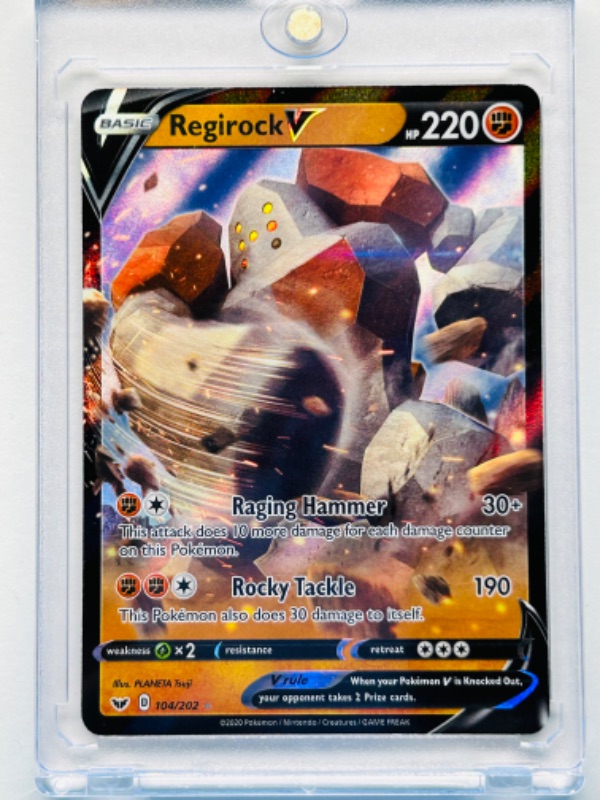 Photo 1 of 151666…Pokémon V holo card 104/202 in hard plastic case 