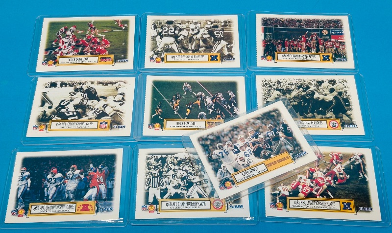 Photo 1 of 151748…Fleer NFL Super Bowl  cards 1-10  in hard plastic sleeves 