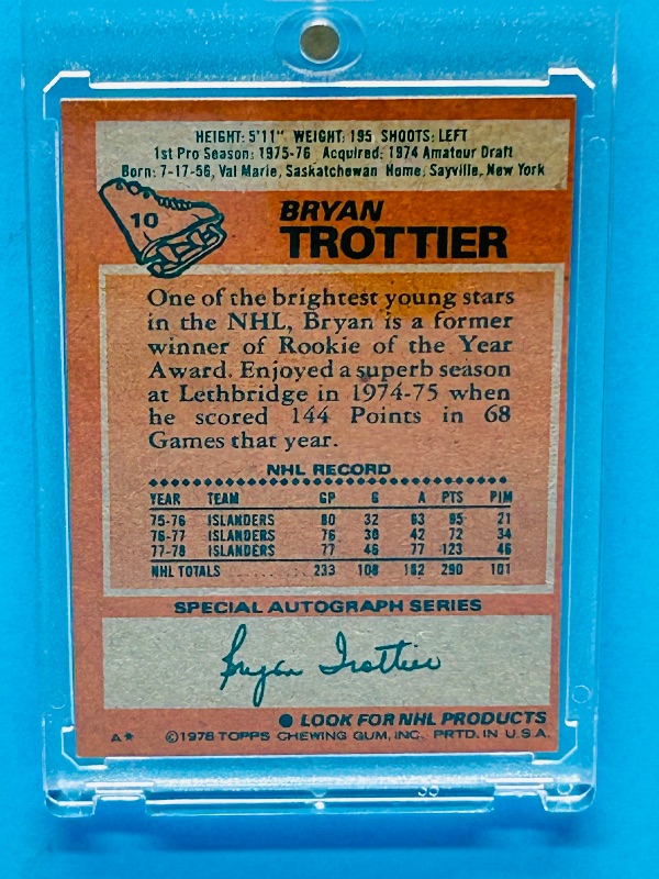 Photo 2 of 151759…HOF Bryan Trottier card 10 in hard plastic case 