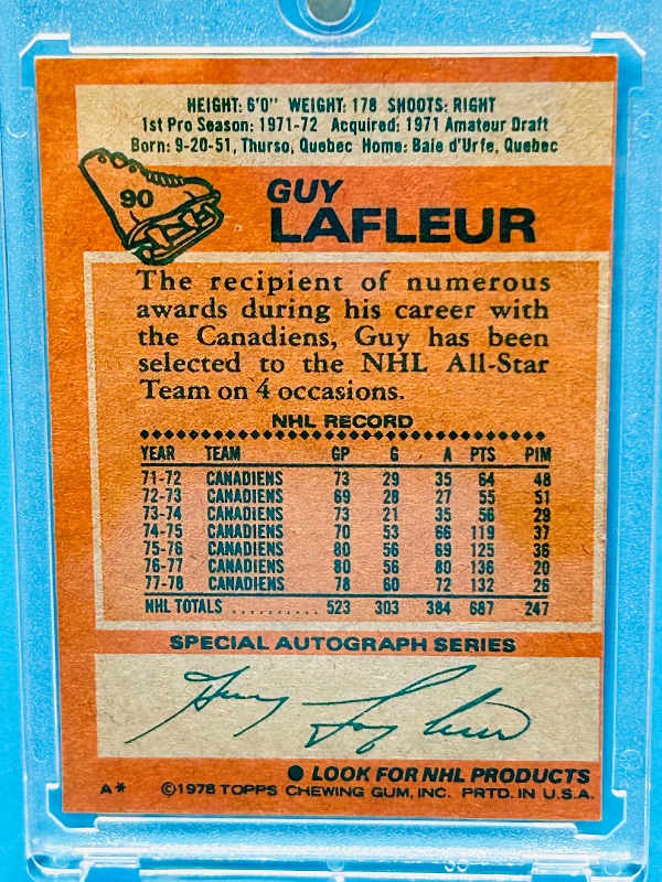 Photo 2 of 151760…vintage Guy Lafleur card 90 in hard plastic case 