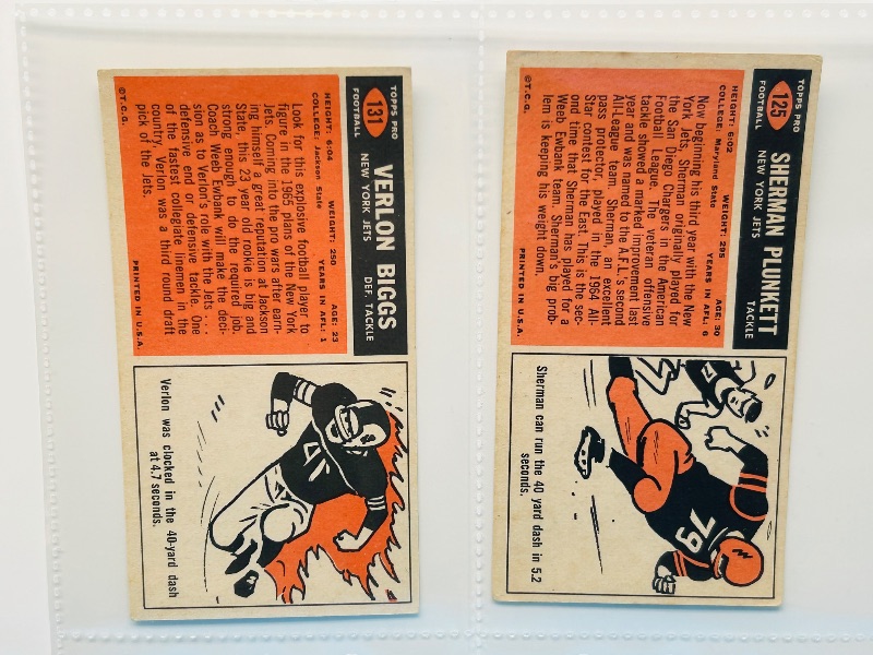 Photo 2 of 151780…vintage 1965 Rookie tallboy  football cards in plastic sleeves 