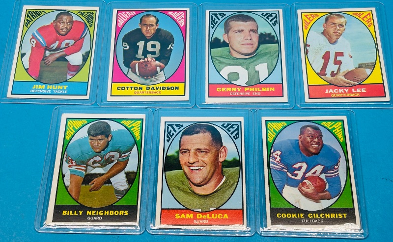 Photo 1 of 151791…7 vintage 1967 football cards in hard plastic sleeves 