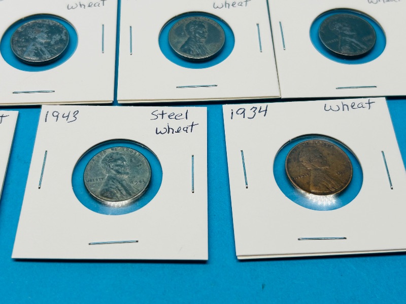 Photo 9 of 151792…circulated-4 vintage Indian Head pennies, 7 steel wheat and 3 wheat pennies -shows wear